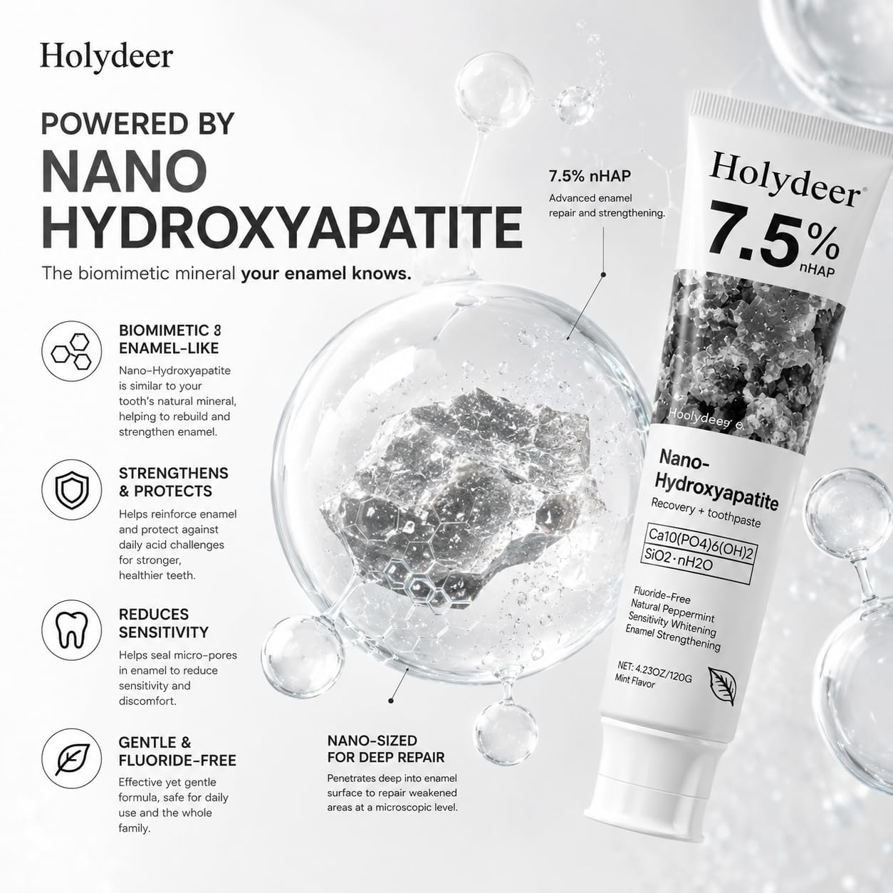 Holydeer gray-white toothpaste ingredient detail