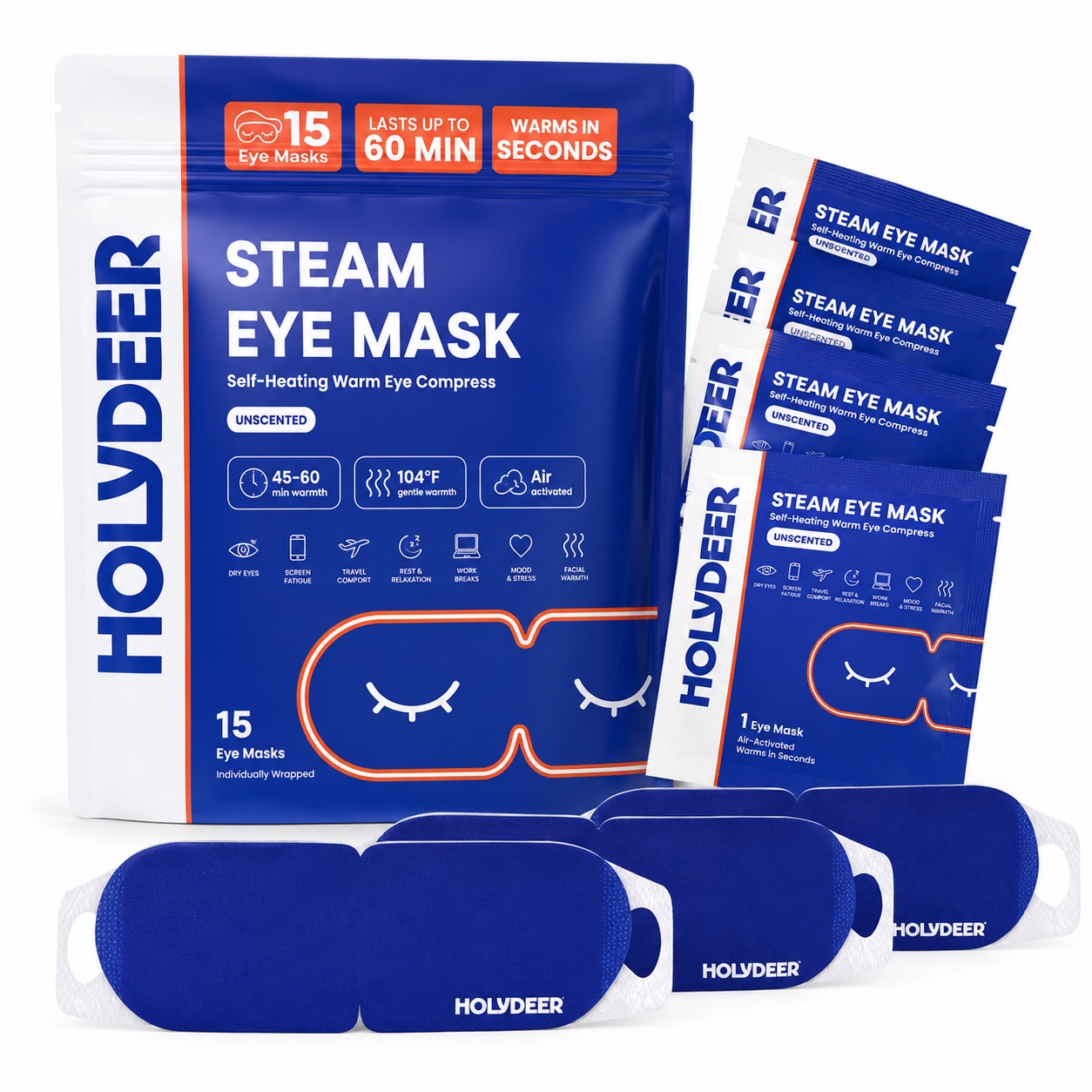Holydeer Steam Eye Mask 15 masks, one bag with individually wrapped masks
