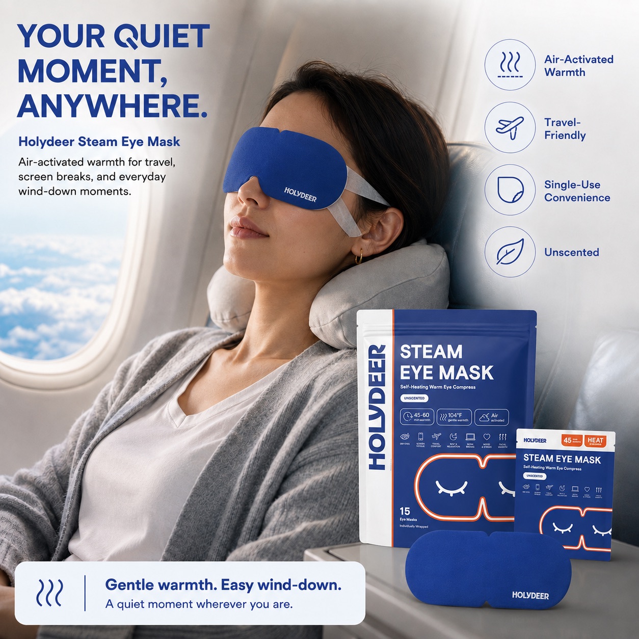 Holydeer steam eye mask used on a flight